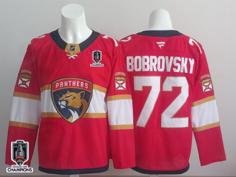 Men 2025 Florida Panthers 72 Bobrovsky Red Fanatics Home Premium NHL Jersey style 2